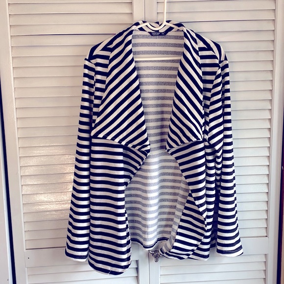 Black/White Striped Lapel Jacket - Picture 1 of 6